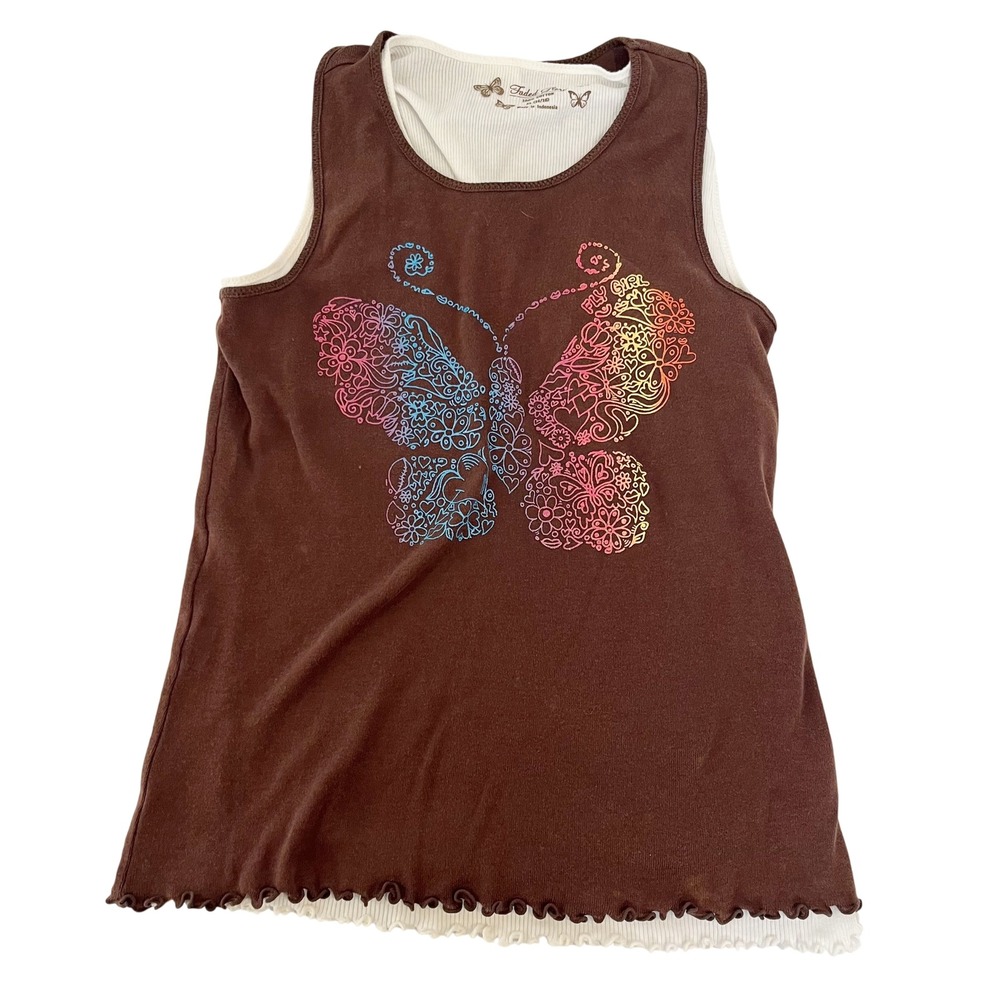 Faded Glory Girls XL Womens M Y2K Butterfly Layered Tank Top Set Lettuce Hem